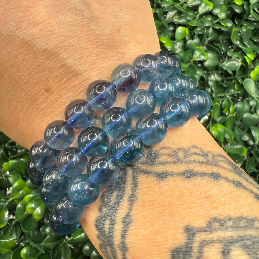9mm Blue Fluorite Beaded Bracelet - INCREDIBLE COLOR!